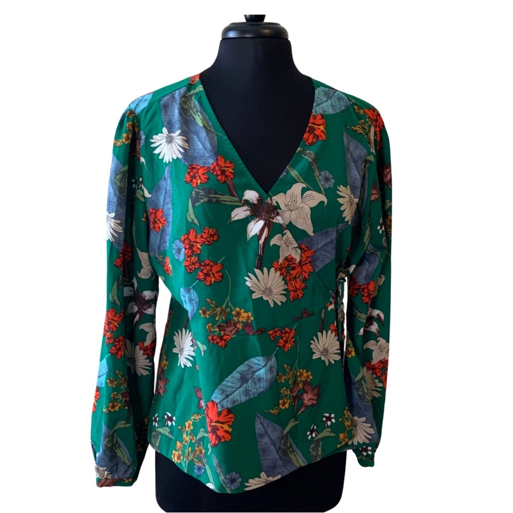DALIA Green Floral Blouse Size XL Wrap